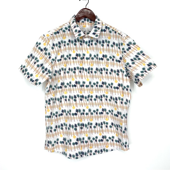 Men’s Cotton & Co Palm Tree Short Sleeve Casual Button Up Shirt Size Medium - Picture 1 of 16